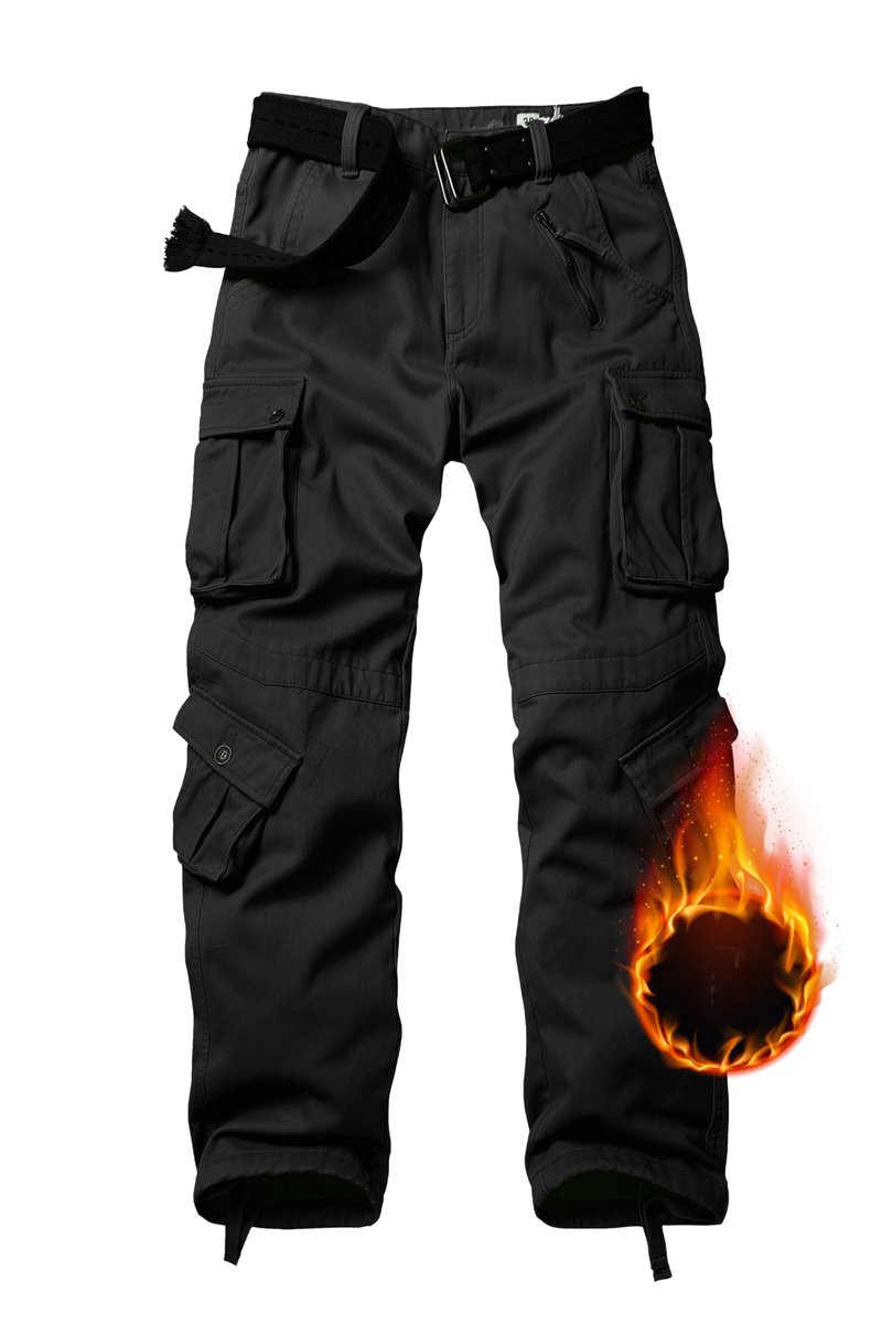 TRGPSG Men's Fleece Lined Hiking Pants Outdoor Windproof Outdoor Cargo Pants Casual Work Ski Pants with 8 Pockets YY3358 Black 34