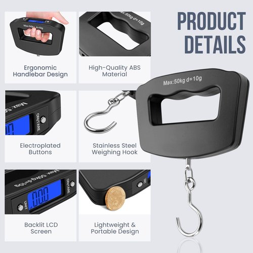Flexzion Digital Luggage Scale - Portable Handheld Baggage Weight Scale, 110 Lb Capacity, Black