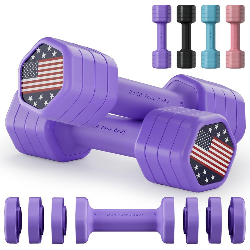 Zempox Adjustable Dumbbell Set of 2, 4 in 1 Hand Weights for Women at Home, 5 lb Weights Dumbbells set of 2, Each 2lb 3lb 4lb 5lb with TPU Soft Rubber Handle for Home Gym Exercise Training, Purple