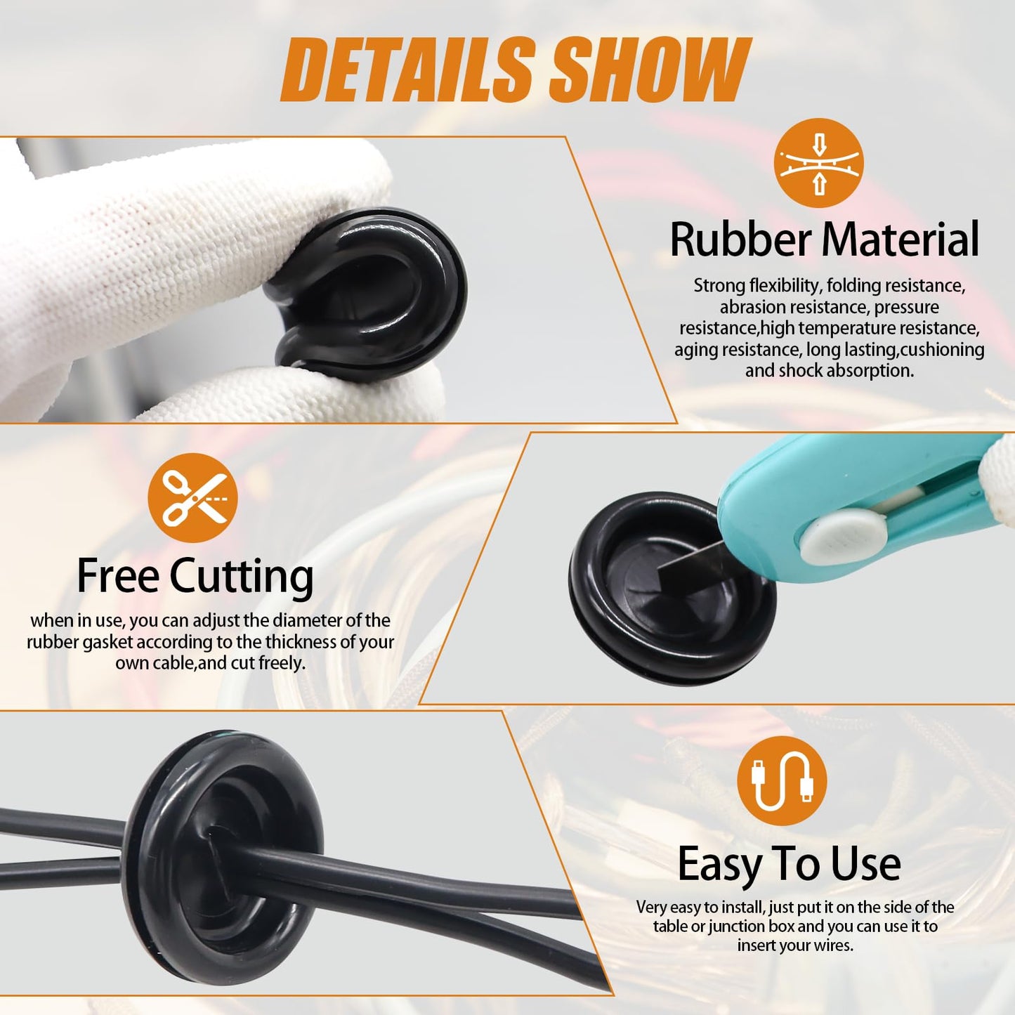 mankk 188PCS Closed Rubber Grommet Kit Firewall Hole Plug Assortment Kit 7 Size(7/25" 3/8" 1/2" 5/8" 3/4" 7/8" 1") Drill Hole Round Rubber Hole Plug with Knife