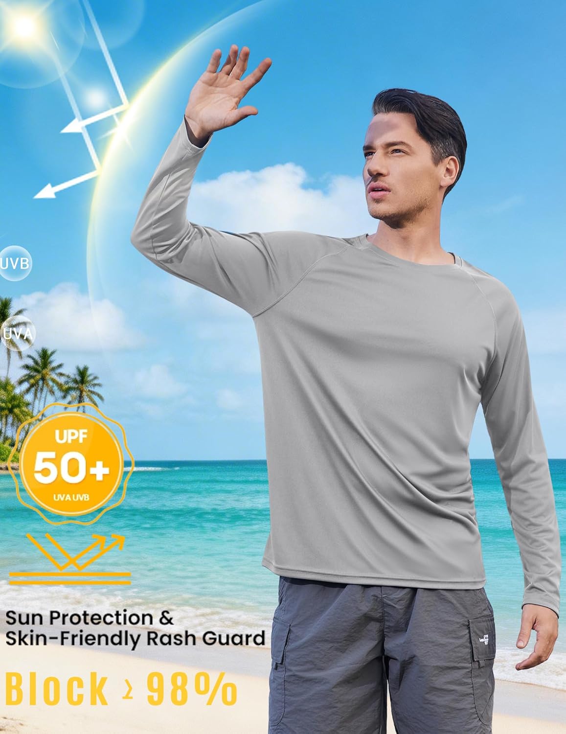 PINSPARK Men's UV Protection Long Sleeve Fishing Shirt - Camo Quick Dry Rash Guard for Active Wear