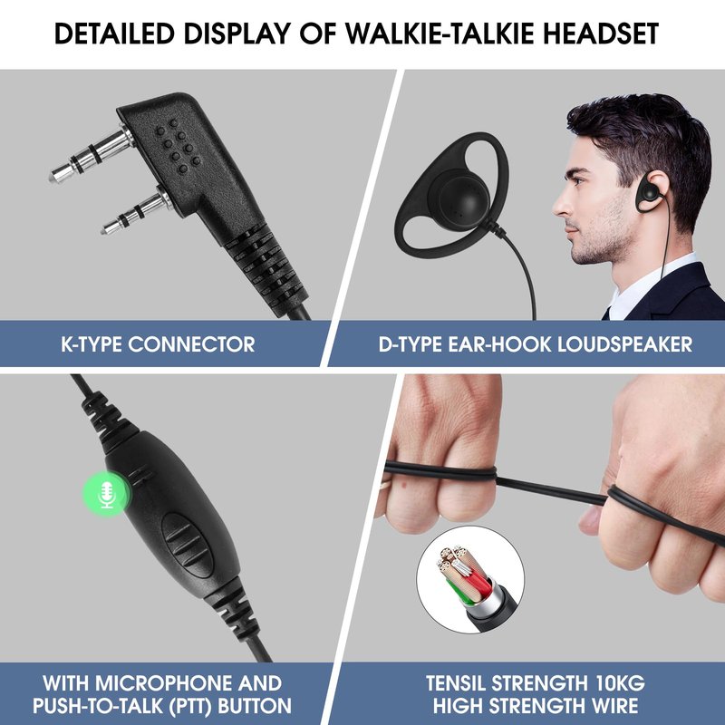2-Pakc Walkie Talkie Earpiece Surveillance Kit Compatible with Baofeng Kenwood Retevis Pxton BTECH Walkie Talkie Radio with PTT Mic Headset Accessories Black & Orange (D-Shaped)