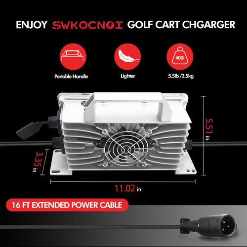Club Car Battery Charger, 15 AMP 48 Volt Golf Cart Charger with 3-Pin Round Plug, 900W Club Car Charger, 20% Faster & Safer for Lead Acid/LiFePO4 Battery, Auto Power-Off & IP67 Waterproof
