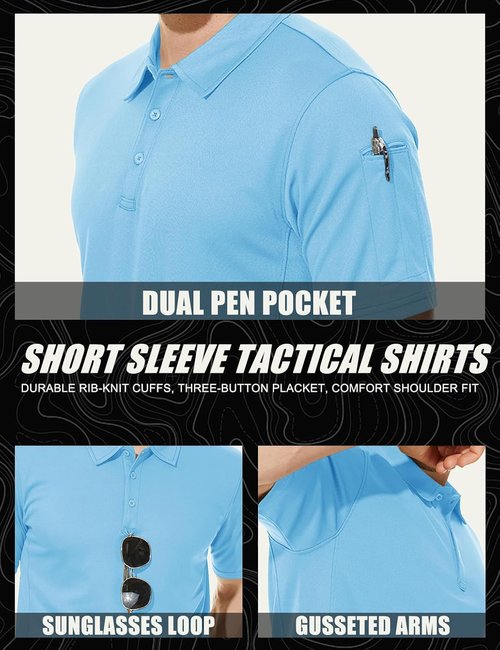 MAGCOMSEN Men's Quick Dry Tactical Polo Shirt - Performance Short Sleeve Golf Jersey, Stylish & Comfortable