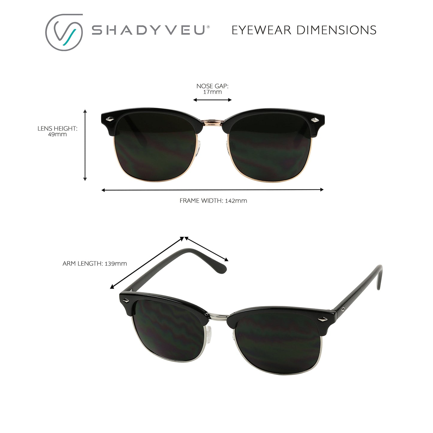 ShadyVEU Super Dark Round Semi Rimless Sunglasses UV Protection Retro 60's Half Frame Vintage English Nose Piece