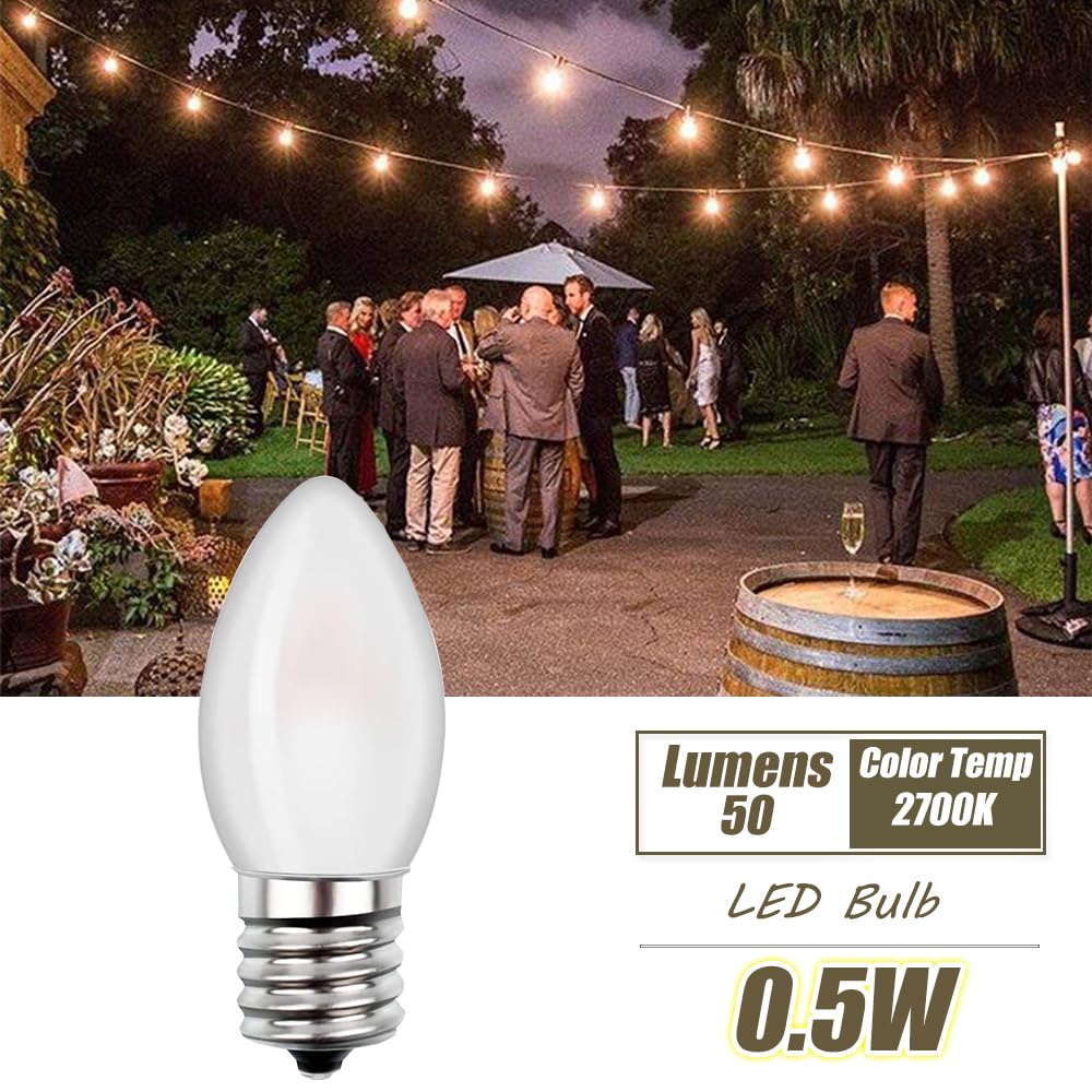 C7 Candelabra Led Light Bulbs, Small Night Light Bulb,0.5W Equivalent to 4 Watt 5 Watt Incandescent,Christmas Village Replacement Bulbs-E12 Base 2700K Warm White for Home Decorate Window Candles-6Pack