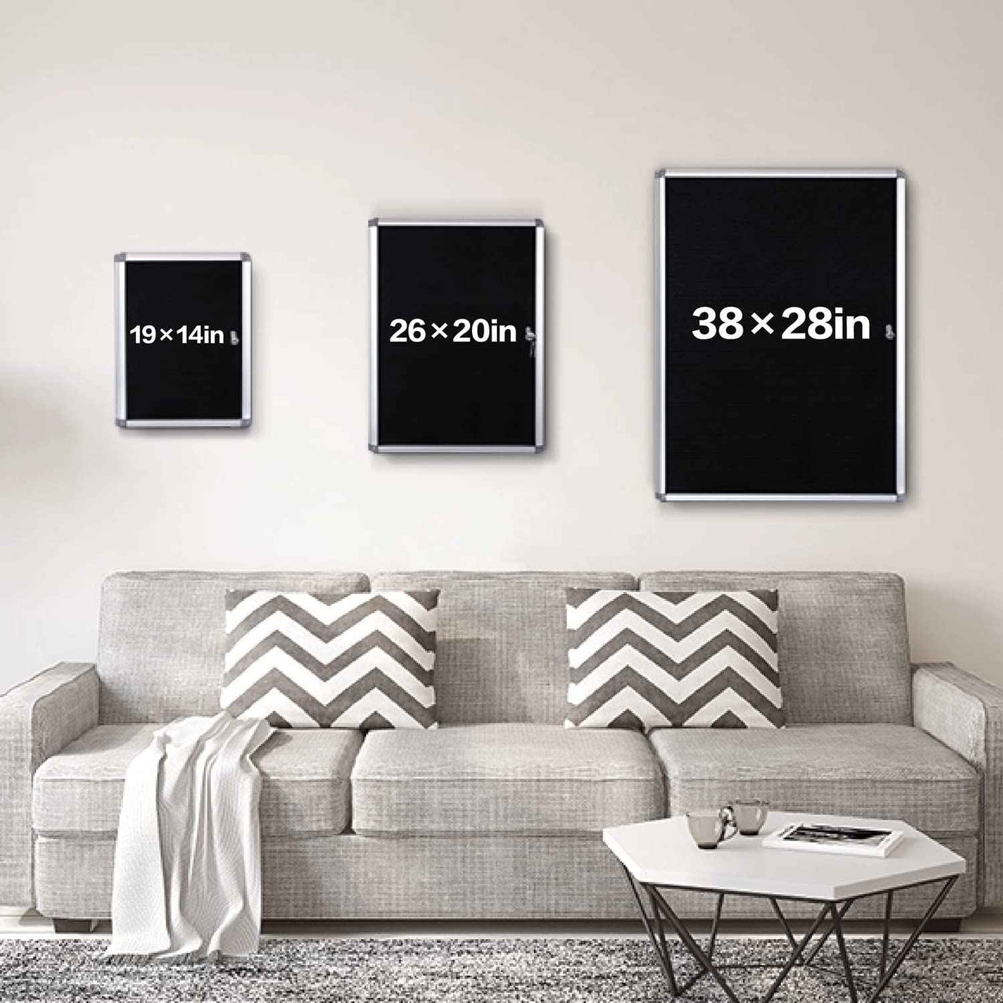 EVERSUPPLY Enclosed Changeable Letter Boards Felt Message Board with Locking Door, Black, Aluminum Frame, 19X12 inches