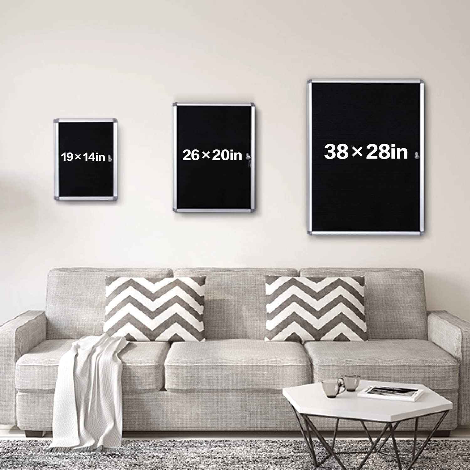 EVERSUPPLY Enclosed Changeable Letter Boards Felt Message Board with Locking Door, Black, Aluminum Frame, 19X12 inches