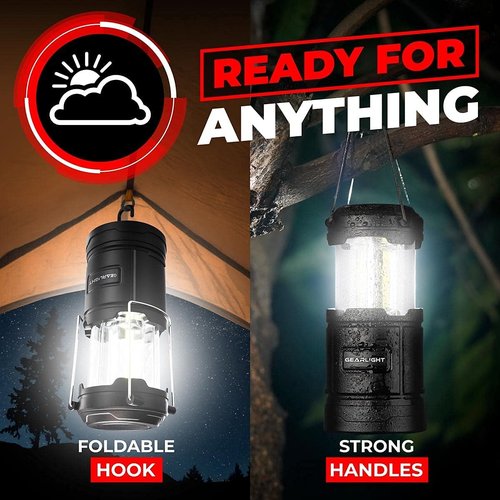 GearLight Camping Lantern - Portable LED Lantern with Magnetic Base & Foldable Hook | Black