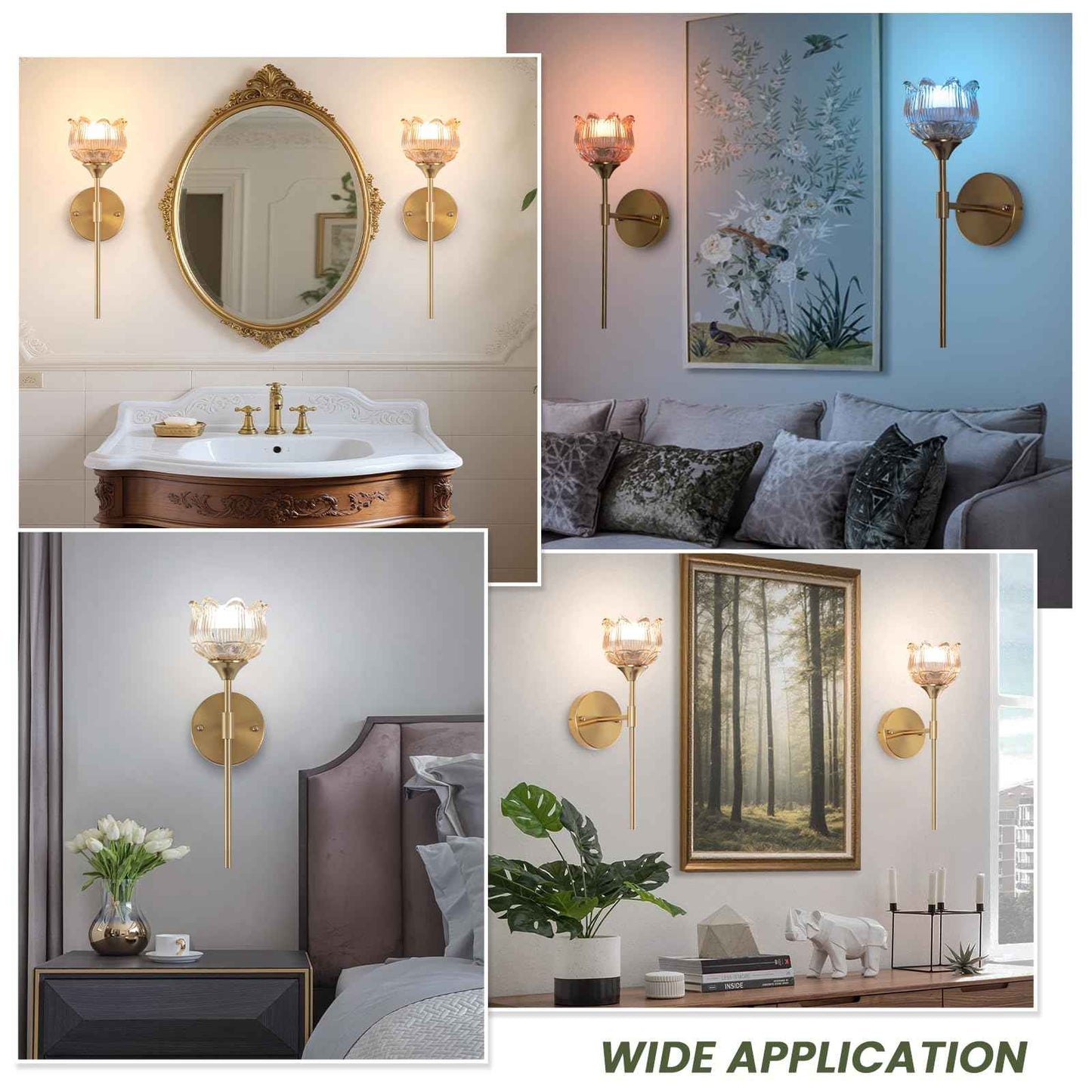 Rnzziw Battery Operated Wall Sconces Set of 2, Wireless Wall Sconce with USB, Rechargeable LED Light Bulbs 12 Colors Industrial Brushed Brass Wall Lamp for Bedroom Living Room, Bulbs Included (Amber)