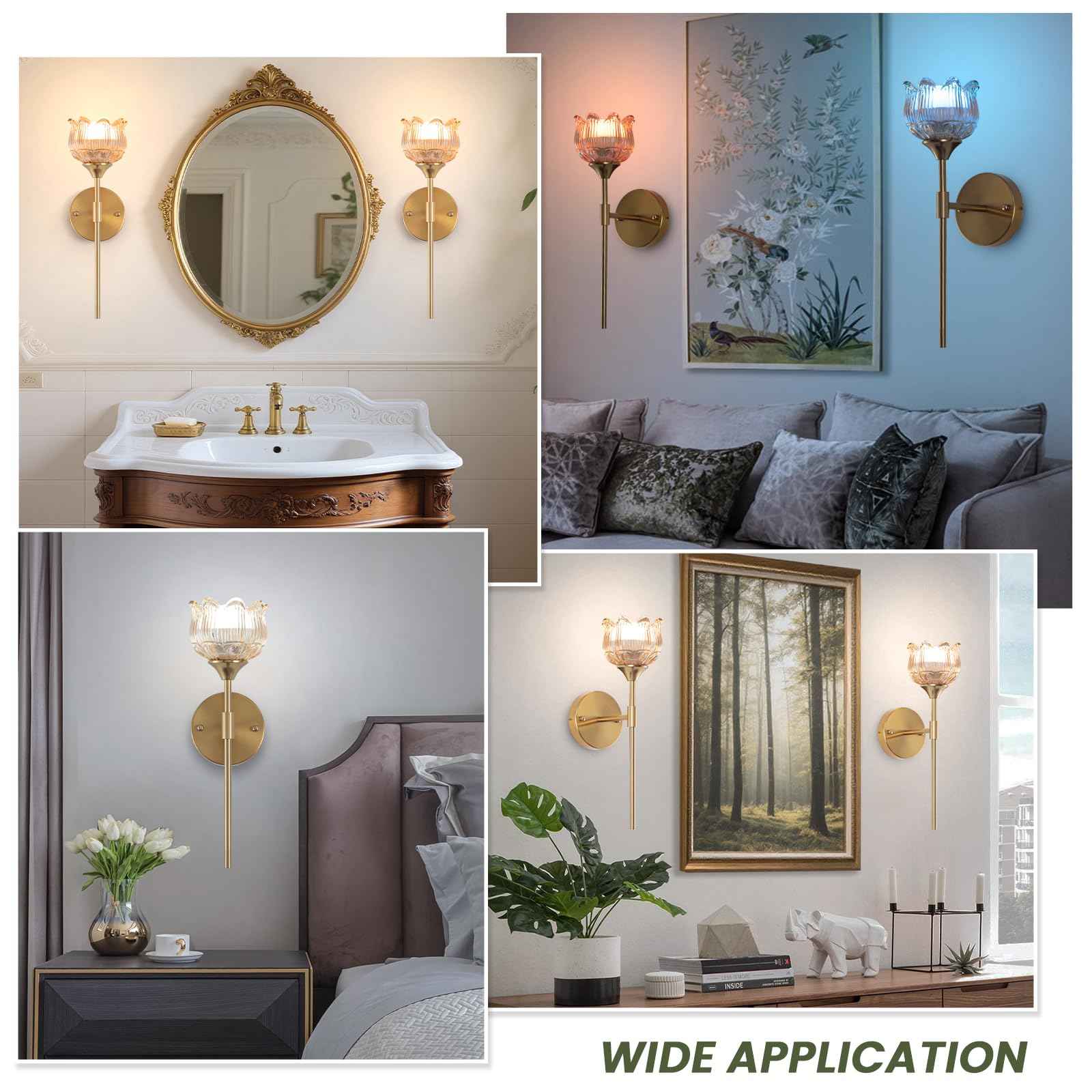 Rnzziw Battery Operated Wall Sconces Set of 2, Wireless Wall Sconce with USB, Rechargeable LED Light Bulbs 12 Colors Industrial Brushed Brass Wall Lamp for Bedroom Living Room, Bulbs Included (Amber)