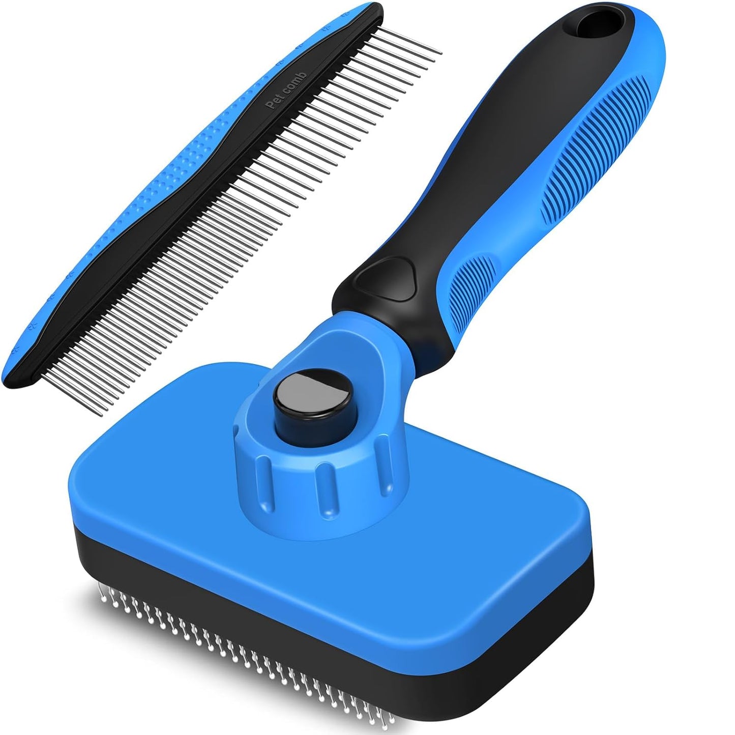 Skiennix Self-Cleaning Slicker Brush & Dog Comb - Gentle Deshedding Tool for All Pets | Blue, 2PCS