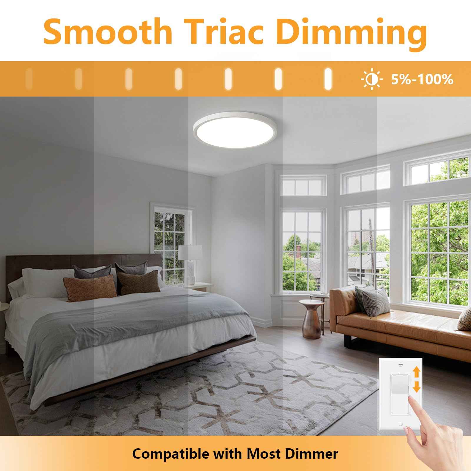 YELIOLED 6 Pack of 12 Inch LED Flush Mount Ceiling Light Fixture with Night Light, 24W 2400LM, 3000K/4000K/5000K 3CCT Selectable, Dimmable Wired LED Ceiling Lights for Bedroom,White