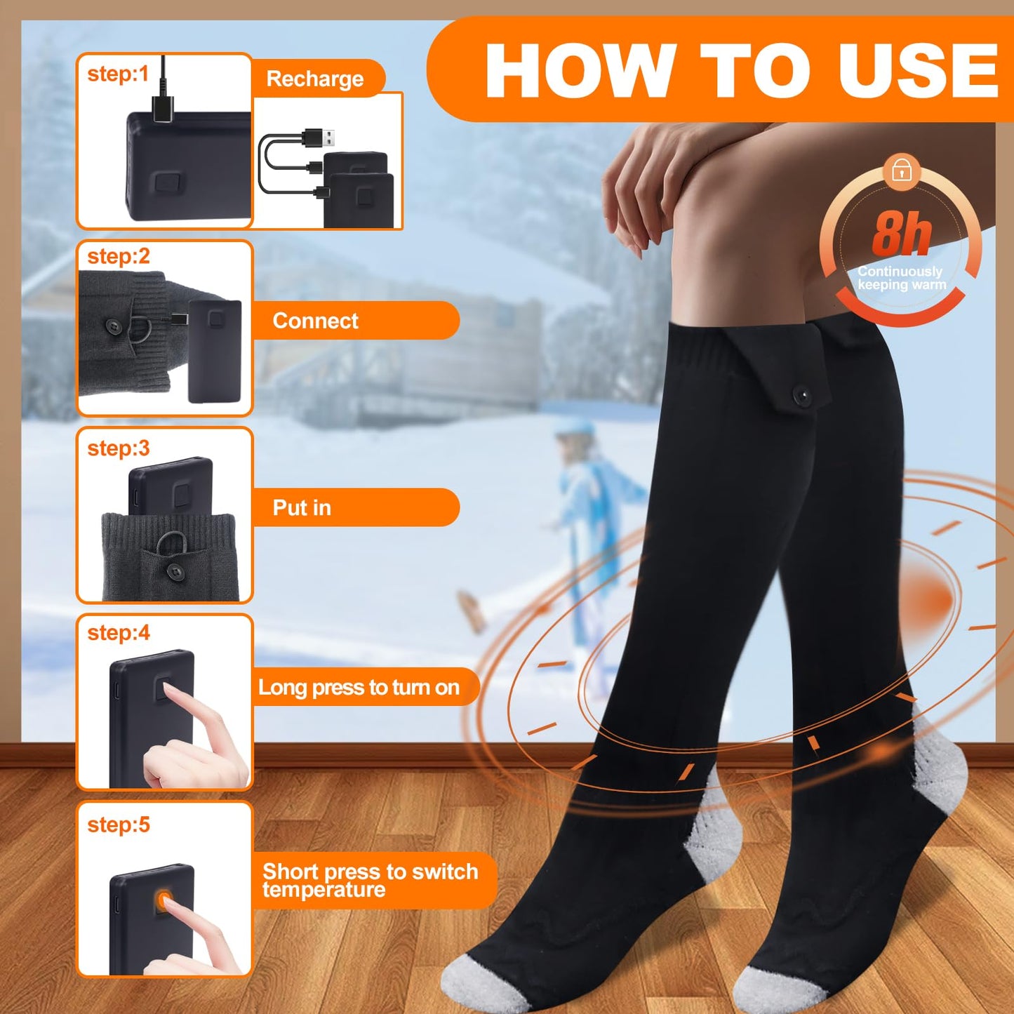 Heated Socks, Electric Heated Socks for Men Women, Electric Heated Foot Warmer, Rechargeable Heated Socks Work Up to 8 Hours, Washable Heating Socks with App Control for Winter Outdoor Skiing Hunting