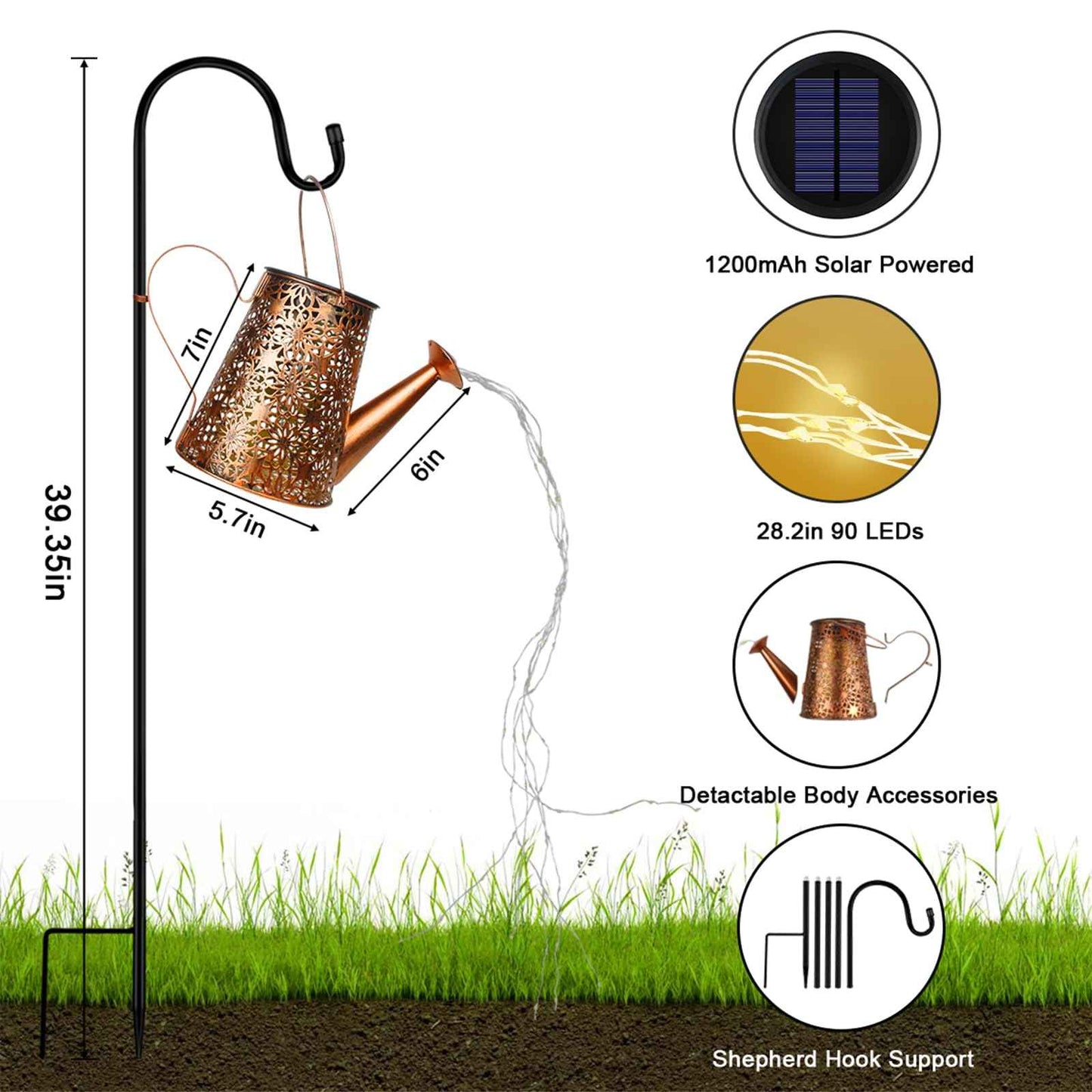 Solar Watering Can with Lights, Large Waterproof Solar Outdoor Lights Decorative Metal Solar Garden Lights Solar Lanterns Hanging Garden Lights for Yard Patio Pathway Walkway Lawn Gardening Gift