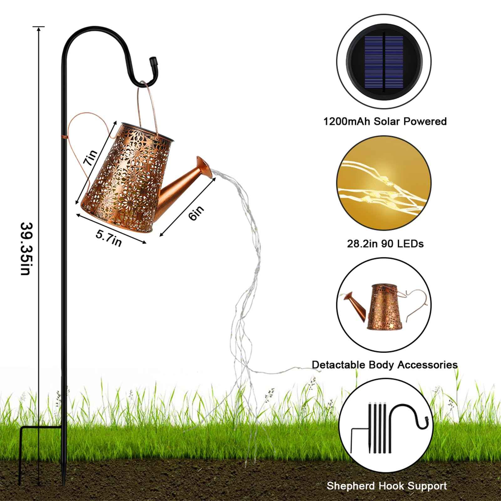 Solar Watering Can with Lights, Large Waterproof Solar Outdoor Lights Decorative Metal Solar Garden Lights Solar Lanterns Hanging Garden Lights for Yard Patio Pathway Walkway Lawn Gardening Gift