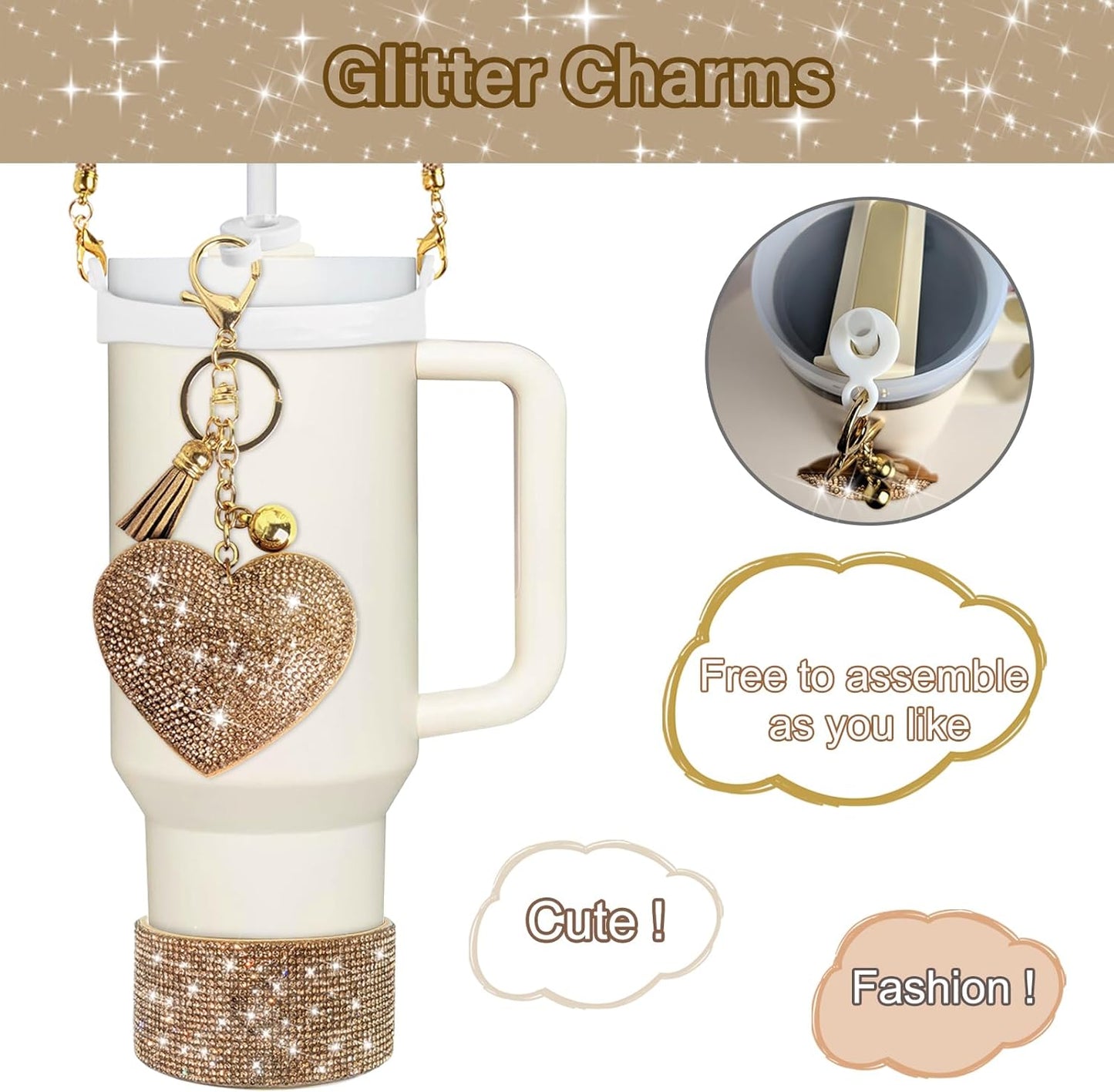 Stanley Cup Accessories Set 30&40 Oz, Includes 0.4in Straw Covers, Water Bottle Handle Strap, Cute Stanley Charms and Silicone Boot.