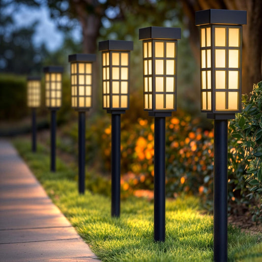 24" Solar Pathway Lights - 8 Pack Outdoor Garden Lights with Auto On/Off, Waterproof IP65