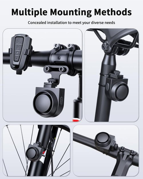EQIIO 115dB Wireless Electric Bike Horn with Anti-Theft Alarm,Bike Alarm with Horn 5 Sound Modes, Rechargeable Bike Bells for Adults Bike/Ebike/Scooter/Motorcycle, IPX5 Waterproof, Suspension Mount
