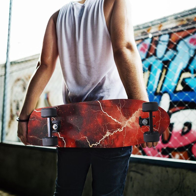 Bolaz Skateboard Grip Tape Sheet Design Deck Longboard Griptape Red Electric Lightning Non Slip Tape Waterproof Sandpaper Scooter 33" x 9"