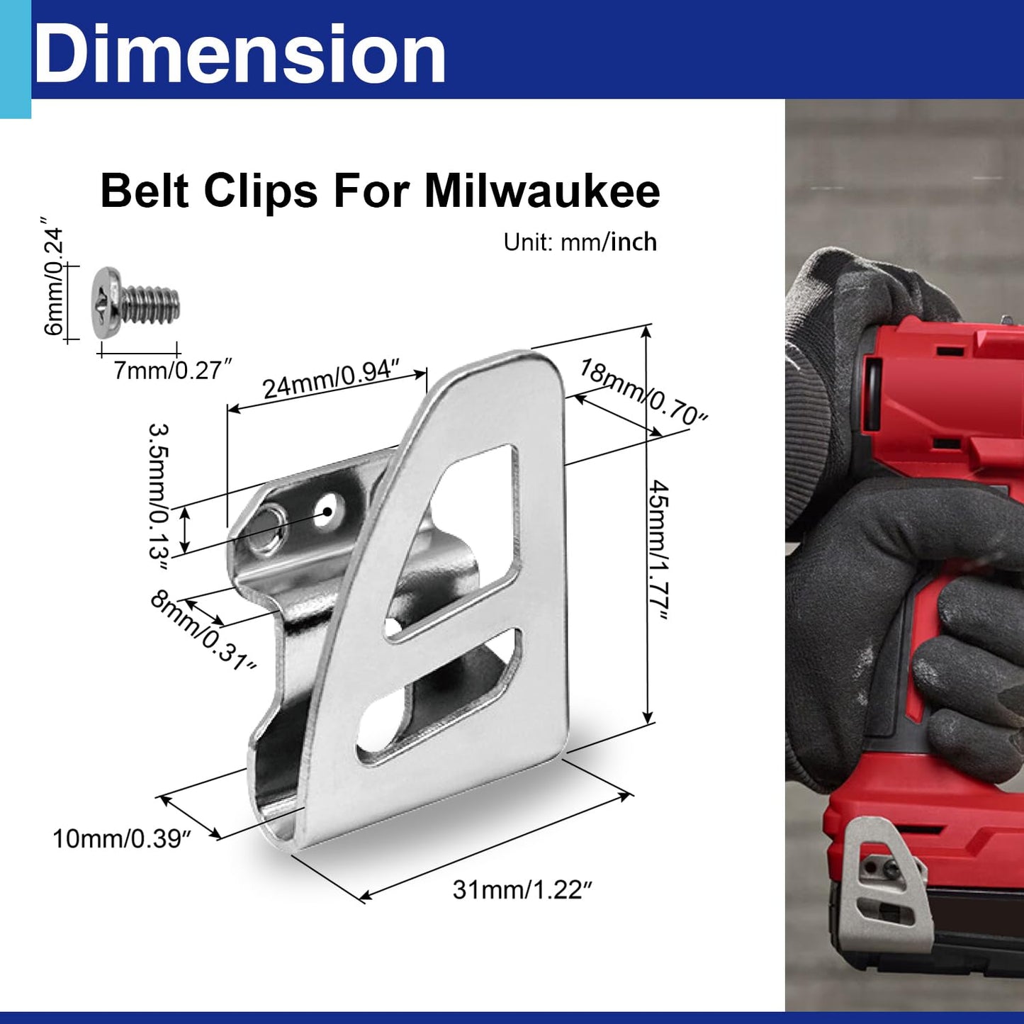 Belt Clip for Milwaukee, 10pcs 304 Stainless Steel Drill Tool Clips Hook Kit with Screws for Milwaukee 2604-20, 2604-22, 2604-22CT, 2797-22