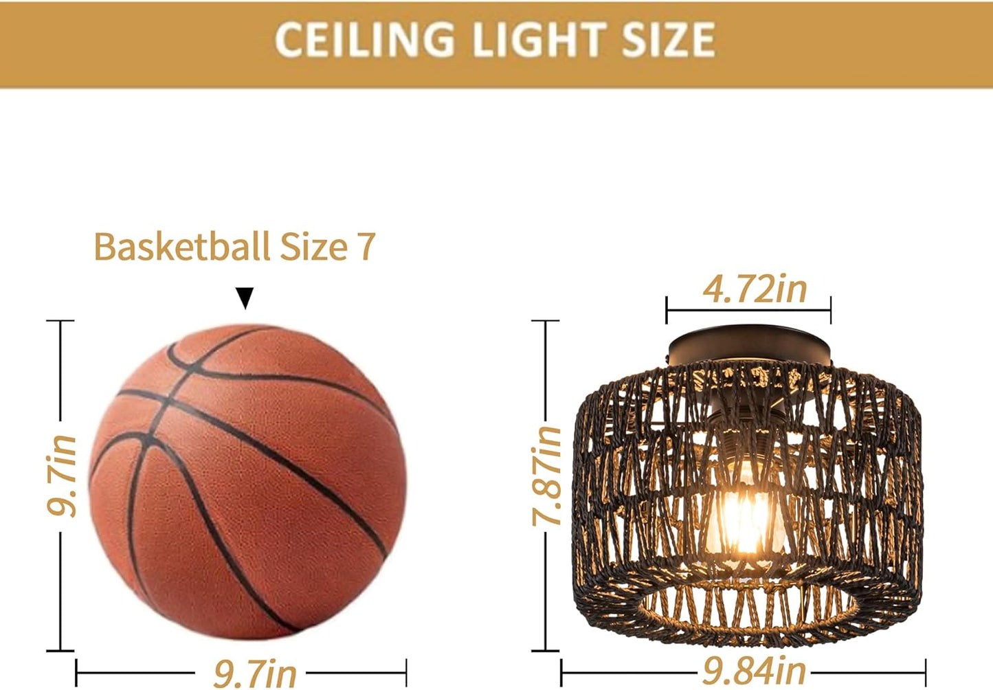 Bohemian Rattan Ceiling Light Fixture - 3-Light Woven Flush Mount for Bedroom & Living Room