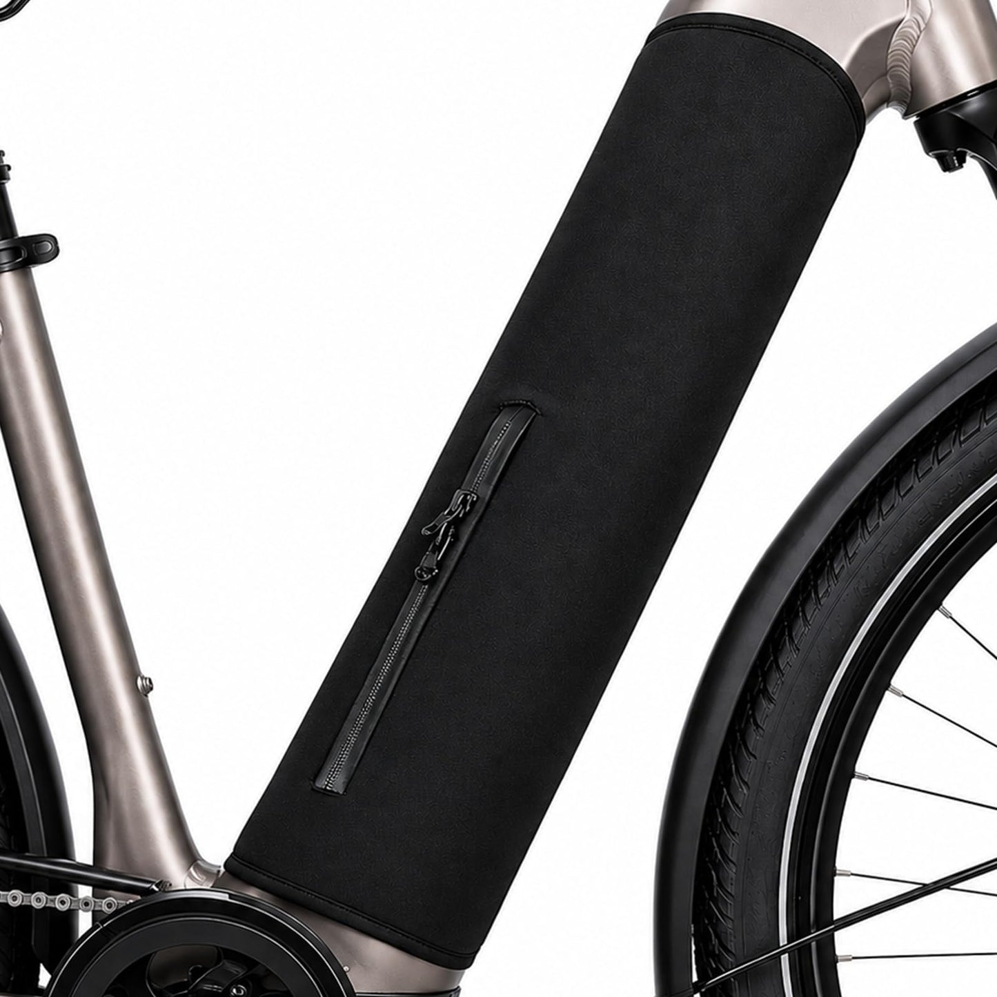 Besudo E-bike Battery Cover - Insulated Neoprene Battery Protector Protection Sleeve with Waterproof Zipper & Bottle Cage Opening, Universal Fit for Integrated E-Bike Batteries