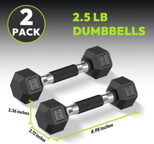 HANDBODE Hex Dumbbell Set | Rubber Encased Weights for Home Gym | 2.5-65 lb Adjustable Pair