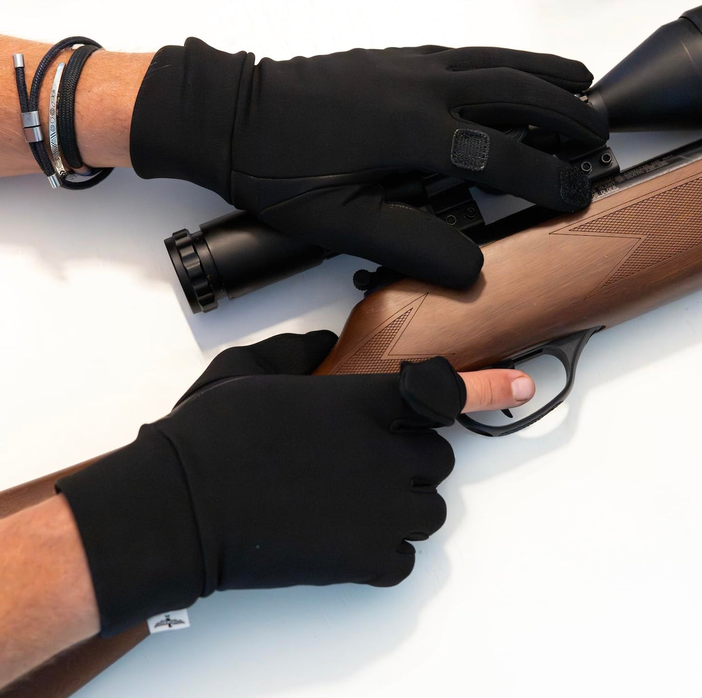 Trigger Finger Hunting & Rifle Shooting Gloves with Finger Flip | Genuine Leather Palm Grip & Stretch Back | For Outdoor Tactical Sports | Airsoft Paintball Trap Skeet Clay Shooting (BLACK, X-LARGE)