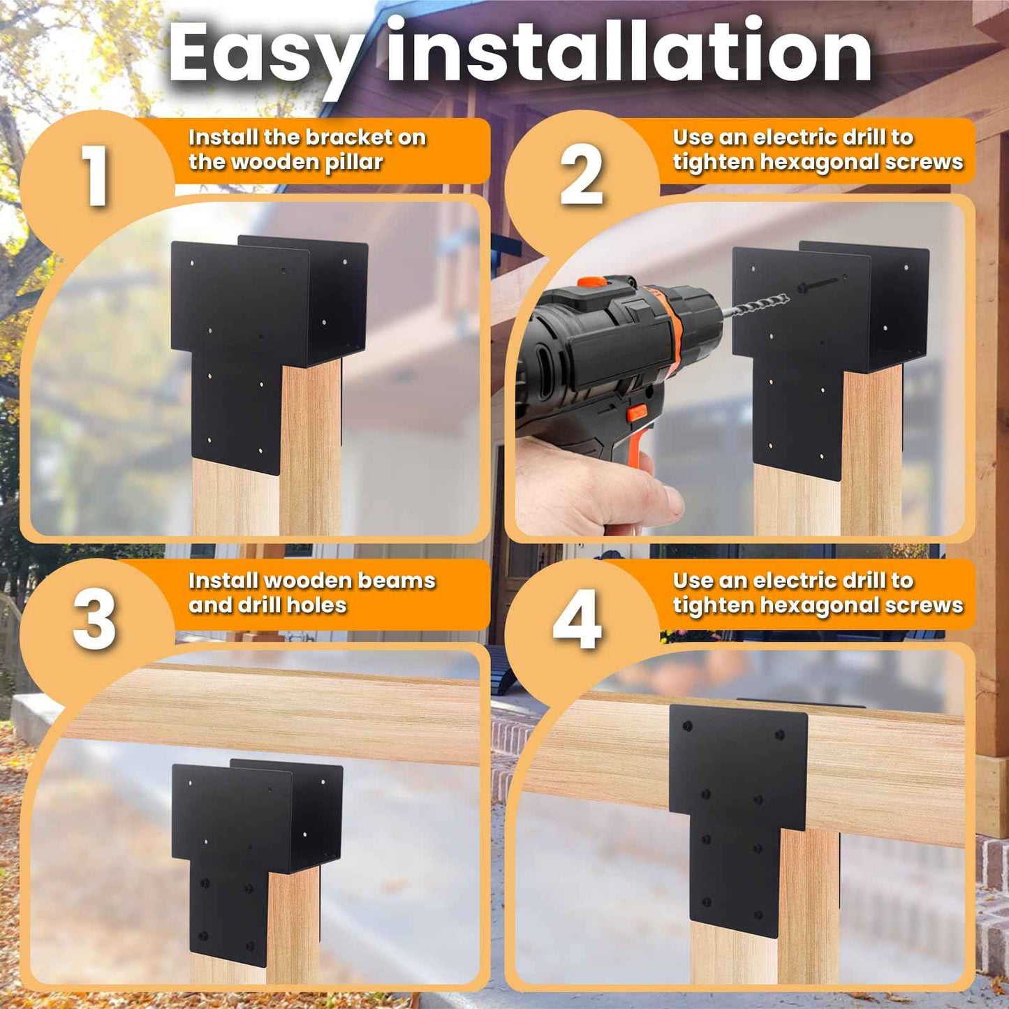 2PC 6x6 Post Cap Tie Bracket (Post 5.5"x5.5" / Beam 3.5"x5.5") – Heavy Duty Stainless Steel Wood Beam Connector, Post to Beam Support for Deck, Pergola, Patio – Black