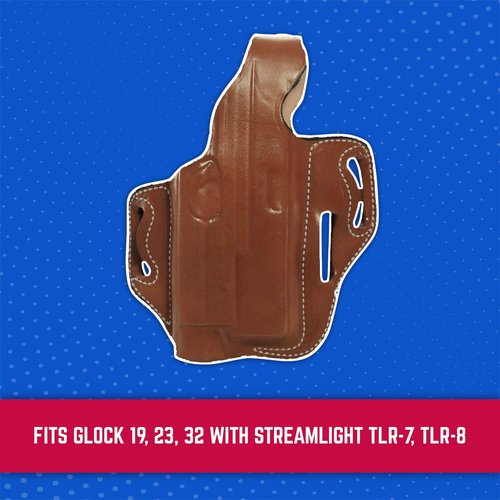 DeSantis Tac-Lite OWB Leather Pistol Holster - Leather Holster for Pistols, Belt Slide Holster, Compatible with GLOCK 19, 23, 32 w/ Streamlight TLR-7, TLR-8 - Right Hand Draw, Tan