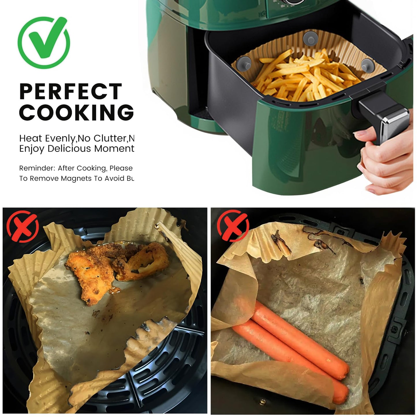 Air Fryer Liners Silicone Magnets,Holds Parchment Paper Safely PREVENTS BURNING & FOOD COVERING,Heat-Resistant & Rust-Proof Air Fryer Accessories,Easy Install with Handles - 8pcs