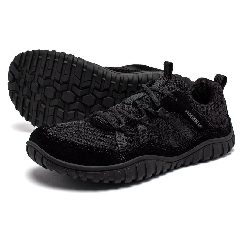 HOBIBEAR Womens Mens Barefoot Shoes Minimalist Trail Runner Wide Toe Box Zero Drop Outdoor Cross Training Shoe All Black