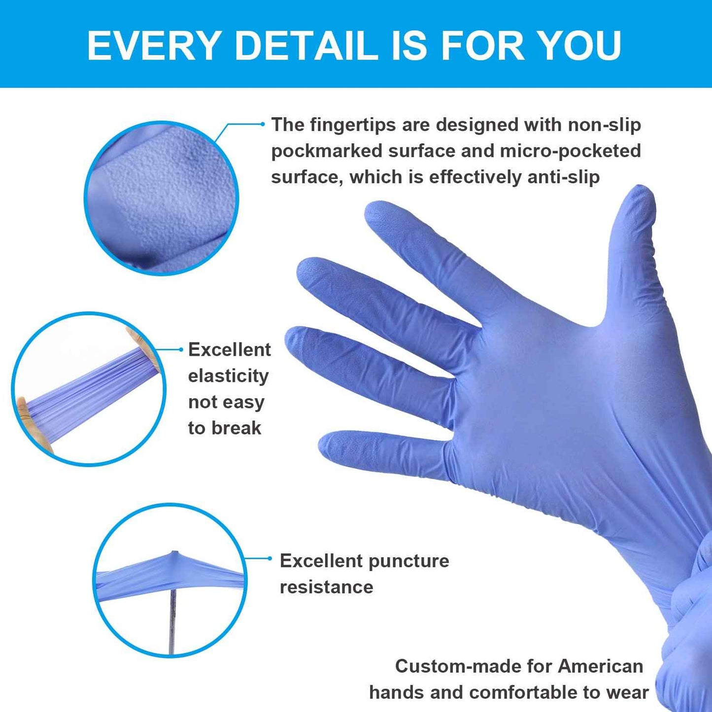 FINITEX Disposable Nitrile Exam Gloves 1000 PCS - 3.2mil Ice Blue Powder-free Latex-Free Examination Home Cleaning Food Gloves (M)