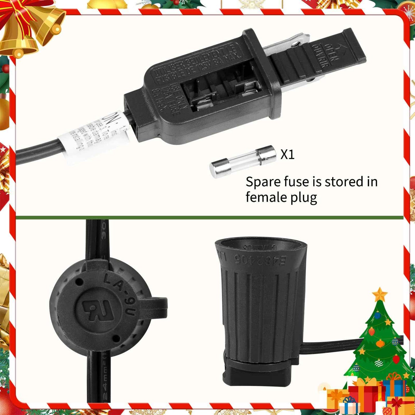 (2 Pack) Total 100 FT C9 Light Strand, Outdoor String Light Christmas Stringer with 100 Sockets for Patio, Intermediate Base (C9/E17) - 12" Spacing, Black Wire, NOTE (Only Use for C9 LED Bulbs)