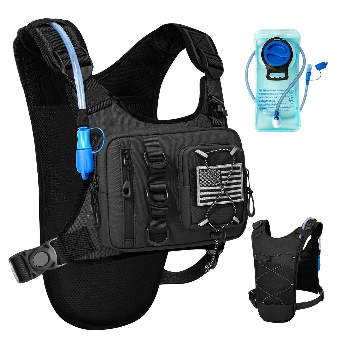 Outdoor Hydration Vest for Running & Hiking, Lightweight Breathable Water Backpack with 2.0L Bladder, Bounce-Free Chest Pack for Marathon, Cycling, Trekking for Men and Women (Black, One Size)