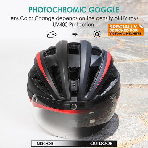 VICTGOAL Detachable Magnetic Bike Helmet Goggles Visor Especially Deisgned for VG110/VG112 Bicycle Helmet (Photochromic)