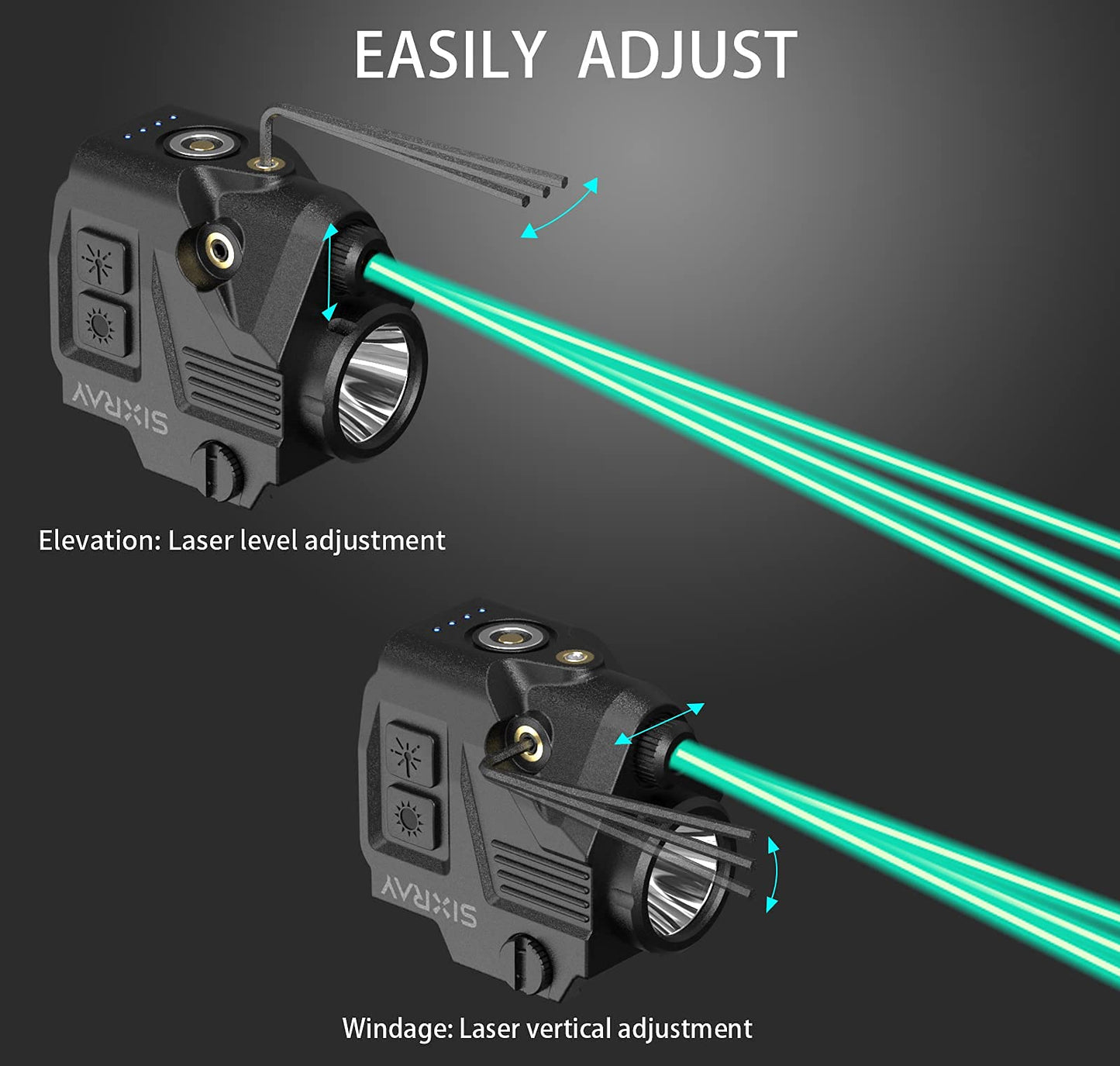 SIXRAY Pistol Light Laser Sight 420 Lumens Gun Light with Magnetic Charging Strobe Function Green Laser Light Combo for Pistol Laser Class II