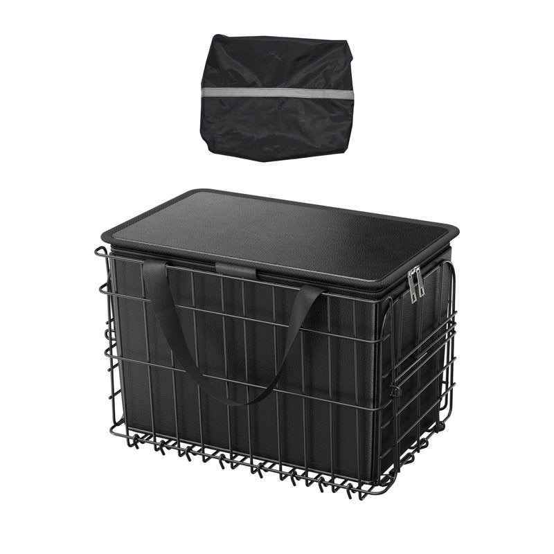 VEVOR Rear Bike Basket, Folding Wire Bicycle Basket with Cargo Net, Removable Liner Bag & Waterproof Cover, Quick Release Design Bike Basket for Adult Women/Men Carrying Dogs Pets Fruit & Grocery
