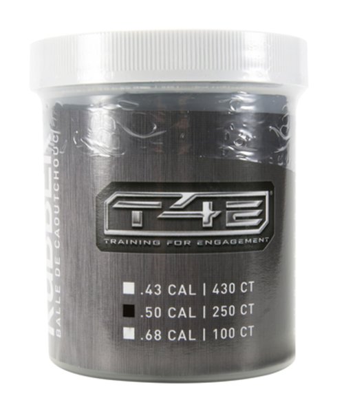 T4E Premium Rubber Ball Ammo for Paintball Guns, Black, .50 Caliber, 250 Count
