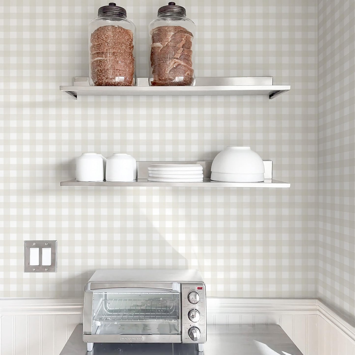 Cohoo Home Plaid Peel and Stick Wallpaper Boho Plaid Contact Paper for Cabinets Checkered Neutral Contact Paper Self Adhesive Removable Wallpaper for Bathroom Nursery Waterproof 17.3inW 197inL