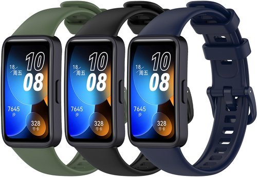 Z.DuDuZAZA Bands Compatible with Huawei Band 8/9/10 Strap Replacement [3 Pack] Soft Silicone Sport Wristbands for Hua wei Band 10 9 8 Man Woman (green,dark blue, black)