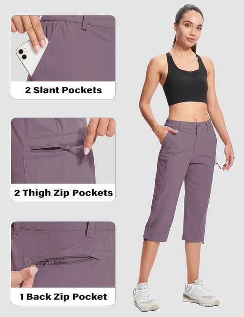 MAGCOMSEN Women's Hiking Capris - Lightweight, Stretch Water-Resistant Cargo Pants with 5 Pockets