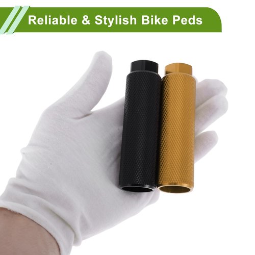 PARSLUCK 4 Pcs Aluminum Alloy Anti-Skid Bike Pegs 100mm Length Bicycle Backseats Stands Cycling Foot Pegs 3/8 Inch Axles Black Gold Tone