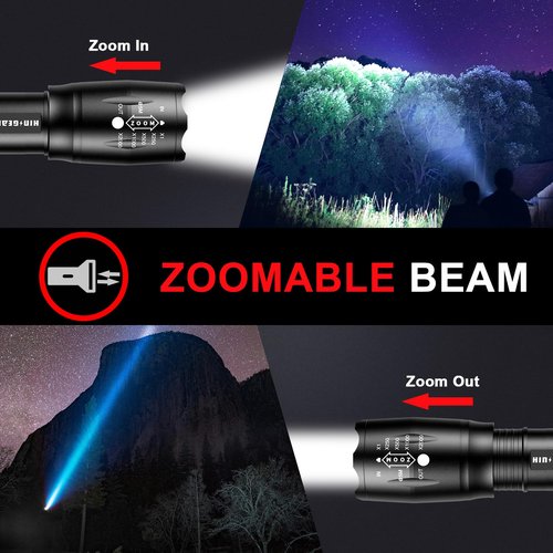 HinsGEAR 1 Mode Flashlights 6 Pack, Bright Zoomable LED Tactical Flashlight High Lumens, Water Resistant Portable Pocket Flash Light for Emergency, Camping Essentials, Gift - SL2000