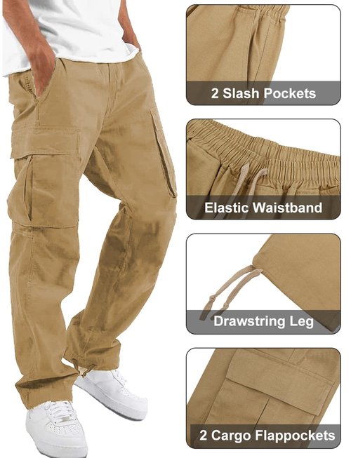 whox Mens Cargo Pants Casual Outdoor Hiking Pants for Men Athletic Joggers Sweatpants Khaki