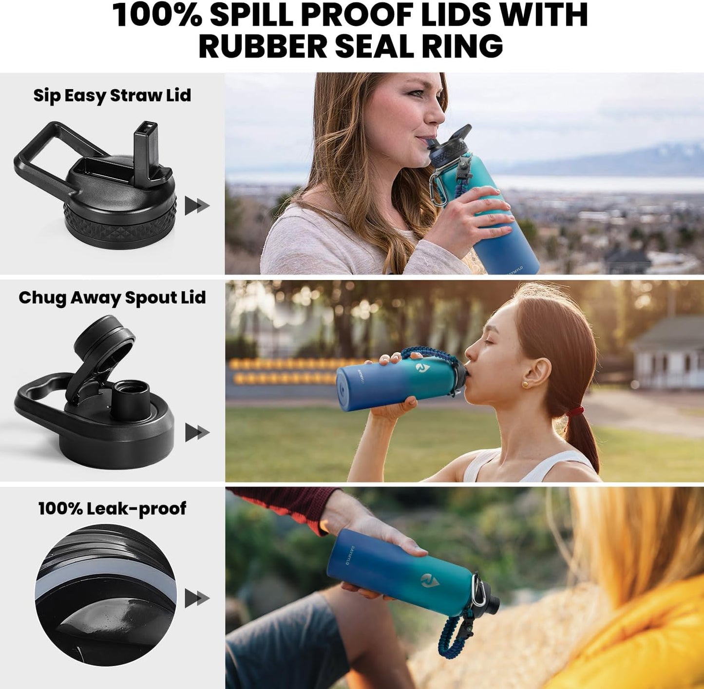 RAYMYLO Insulated Water Bottle - 40 oz Triple Wall Vacuum Stainless Steel | Keeps Drinks Cold for 36Hrs & Hot for 18Hrs