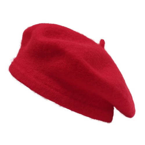 ZLYC Wool Kids Beret Hat Girls Solid Color Artist French Beret Cap, Traditional Red