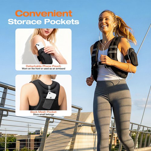 Weighted Vest for Women Men, 12lb Weight Vest for Walking, Adjustable Weight Training Vest for Workout, Running, Exercise, Weight Loss, Weight Lifting - With Reflective Strips and Storage Pocket