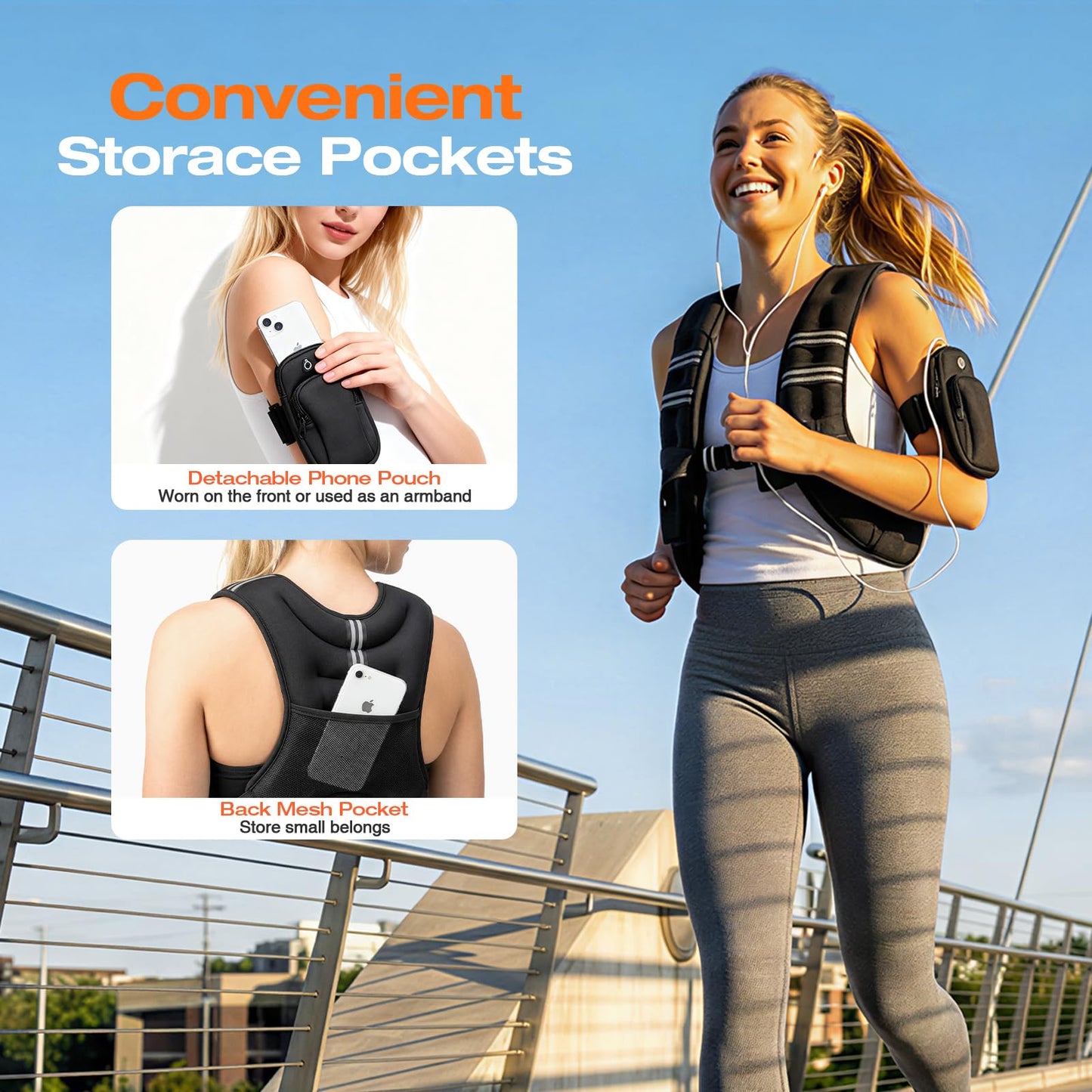 Weighted Vest for Women Men, 12lb Weight Vest for Walking, Adjustable Weight Training Vest for Workout, Running, Exercise, Weight Loss, Weight Lifting - With Reflective Strips and Storage Pocket